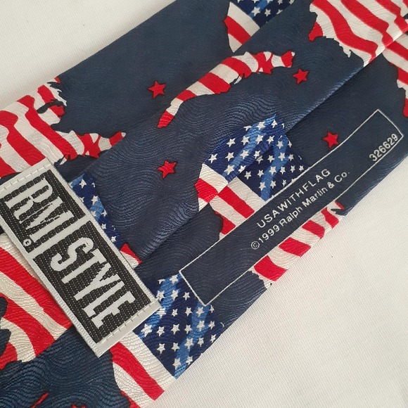 RM Style "USA with Flag" Silk Neck Tie Vintage 1999 Ralph Martin & Co 32629 Rare - Picture 7 of 10